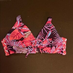 Maaji Reversible Pink/Orange/Blue Floral & Striped Bikini Top - Size L